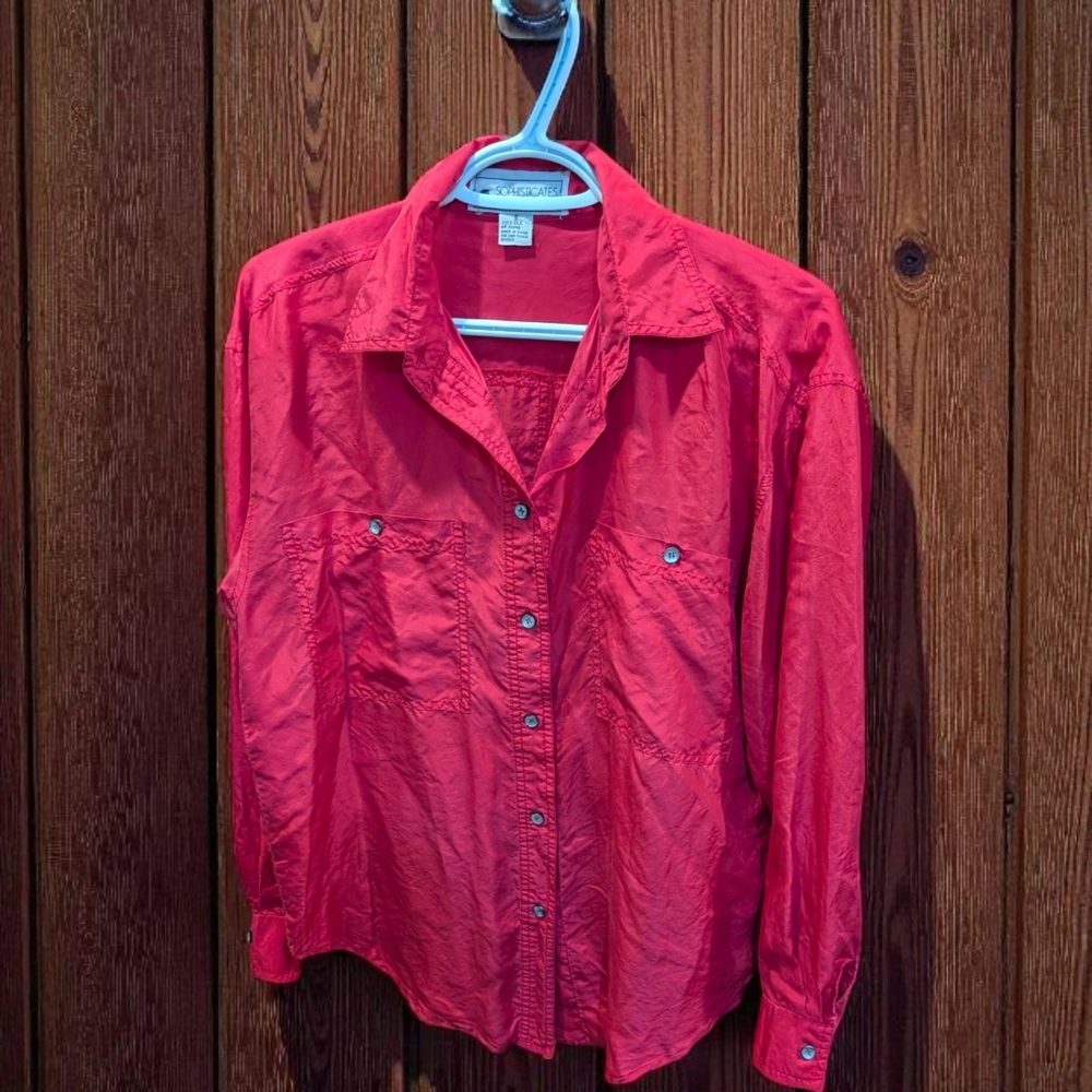 Jonathan Martin Red Button Down Silk Shirt